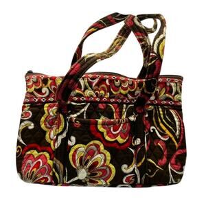 Vera Bradley Puccini Zip Tote Quilted Floral Shoulder Bag Brown‎